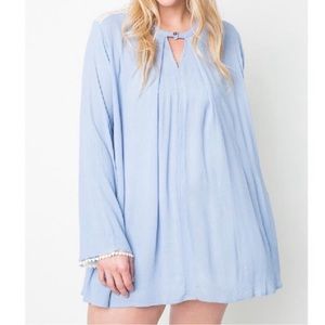 Hayden Oversized Pleated Crochet Trapeze Rayon Dress In Powder Blue. NWT! Sz XL
